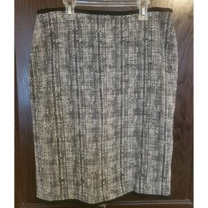 Talbots Tweed Geometric Lined Pencil Skirt Black White Long Zip Size 10 Business